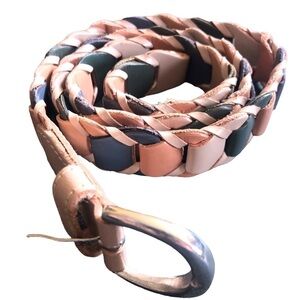 Capezio Leather Braided Belt Neutral Colors Sz M Silver Buckle Choc Boho